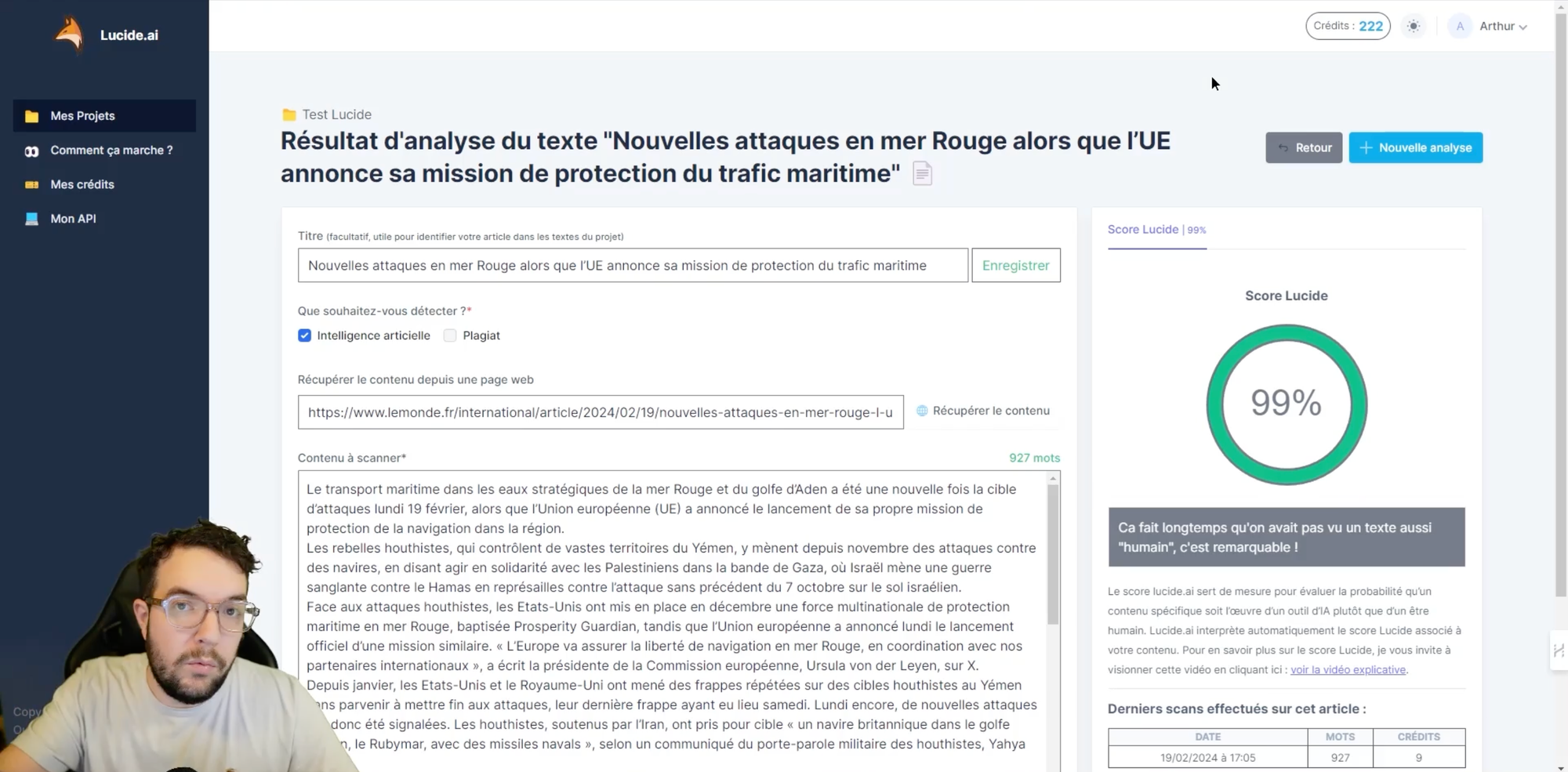 Analyse d'IA avec Lucide AI